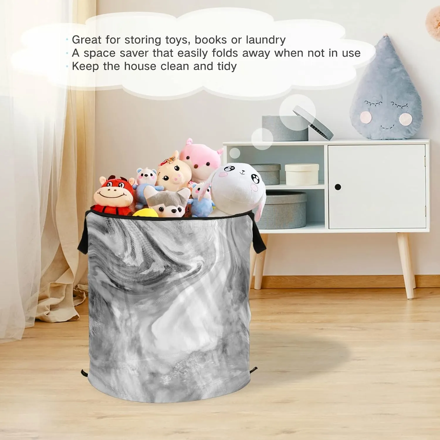 Poeticcity Grey Marble Stone Abstract Mottled Spotty Ink Texture Paint Pop Up Laundry Hamper, Collapsible Dirty Clothes Basket with Zipper Lid, Storage Bag Washing Bin for Room College Dorm Travel