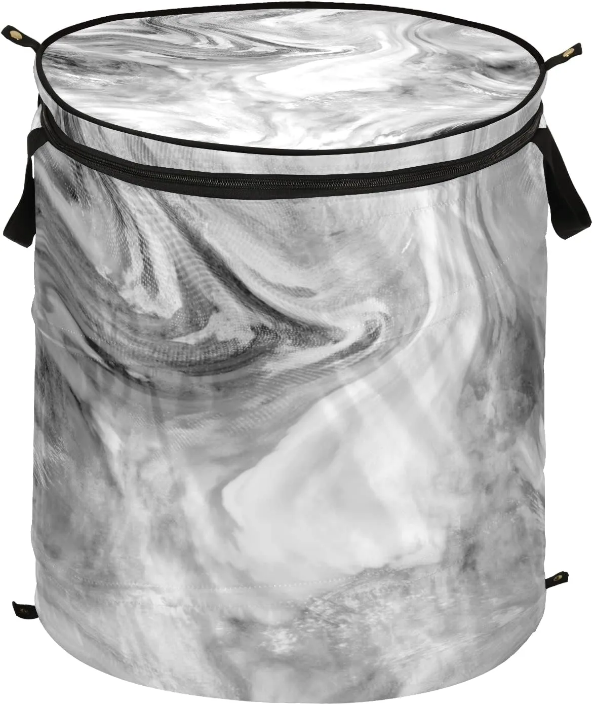 Poeticcity Grey Marble Stone Abstract Mottled Spotty Ink Texture Paint Pop Up Laundry Hamper, Collapsible Dirty Clothes Basket with Zipper Lid, Storage Bag Washing Bin for Room College Dorm Travel