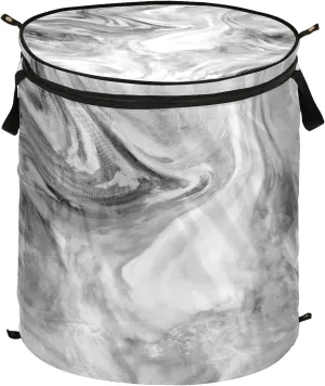 Poeticcity Grey Marble Stone Abstract Mottled Spotty Ink Texture Paint Pop Up Laundry Hamper, Collapsible Dirty Clothes Basket with Zipper Lid, Storage Bag Washing Bin for Room College Dorm Travel