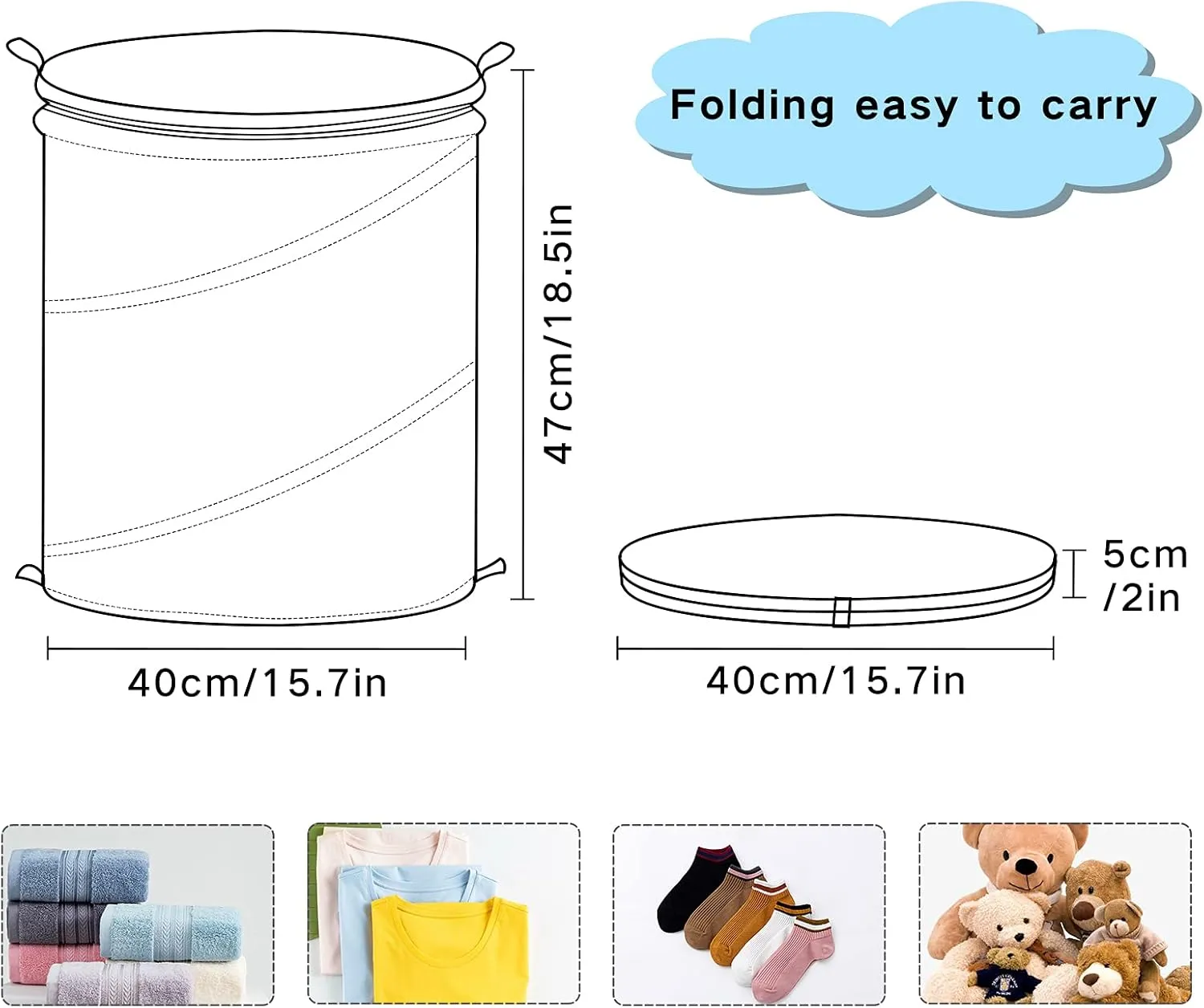 Poeticcity Modern Art Black White Acrylic Paints Marble Texture Marbling Pop Up Laundry Hamper, Collapsible Dirty Clothes Basket with Zipper Lid, Storage Bag Washing Bin for Room College Dorm Travel
