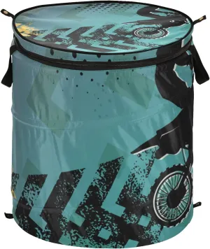 Poeticcity Motocross Man Riding Motor Retro Green Pattern Pop Up Laundry Hamper, Collapsible Dirty Clothes Basket with Zipper Lid, Storage Bag Washing Bin for Room College Dorm Travel