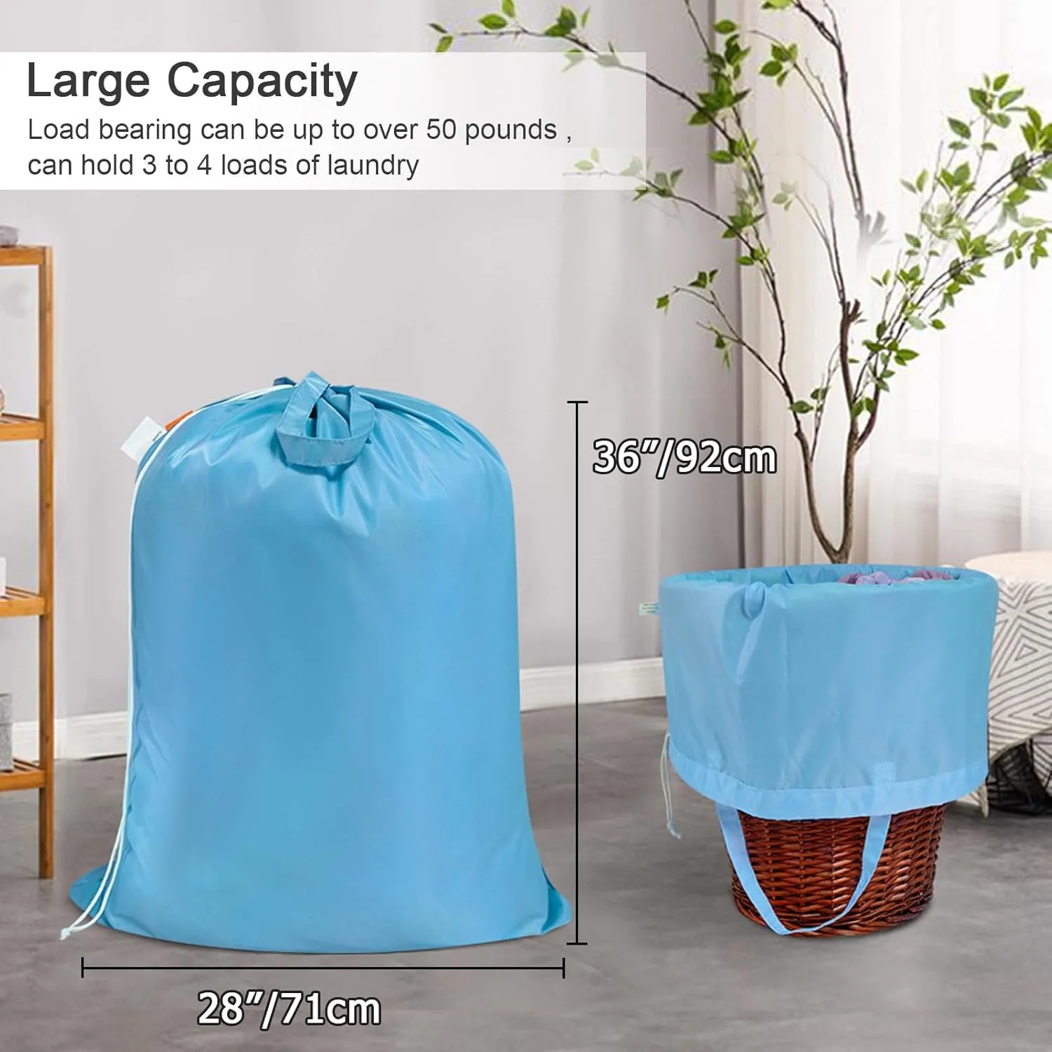 Polecasa Extra Large Heavy Duty Laundry Bag with 130gsm Tear Resistant Fabric and Handles, Easy to Carry Durable Dirty Clothes Drawstring Bag, Perfect for College Dorm,Travel, 2 Pack 28”x36”,Gulf Blue