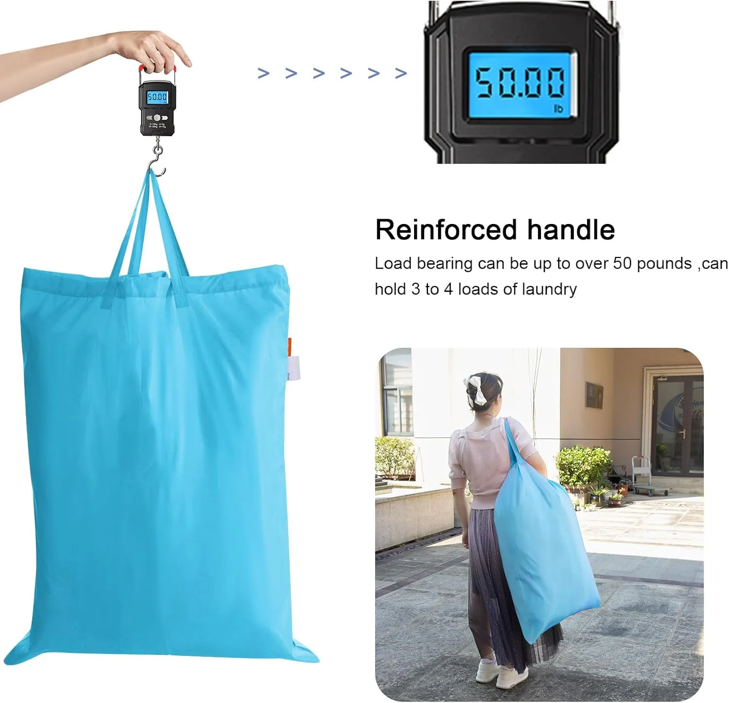 Polecasa Extra Large Heavy Duty Laundry Bag with 130gsm Tear Resistant Fabric and Handles, Easy to Carry Durable Dirty Clothes Drawstring Bag, Perfect for College Dorm,Travel, 2 Pack 28”x36”,Gulf Blue