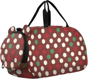 Polka Dots Brown Duffle Bag for Girl, Sports Duffle Gym Bags with Shoe Compartment, Personalized Overnight Bag Travel Weekender for Kids
