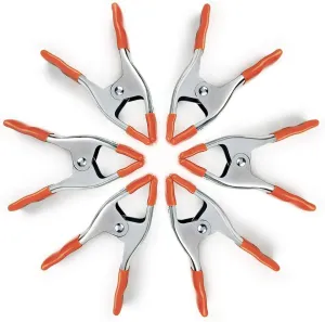 PONY 6-inch Heavy Duty Spring Clamps Set, 2-inch Jaw Opening, Nickel-plated Steel Spring Clips Clamps with Protected Rubber Handles and Tips, 6-Pack