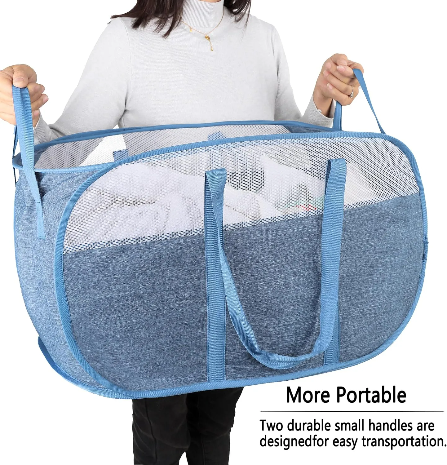 Pop Up Laundry Hamper，with Durable Handles collapsible laundry basket，Easy to Open and Fold for college Dorm,kids room，travel (2 blue)…
