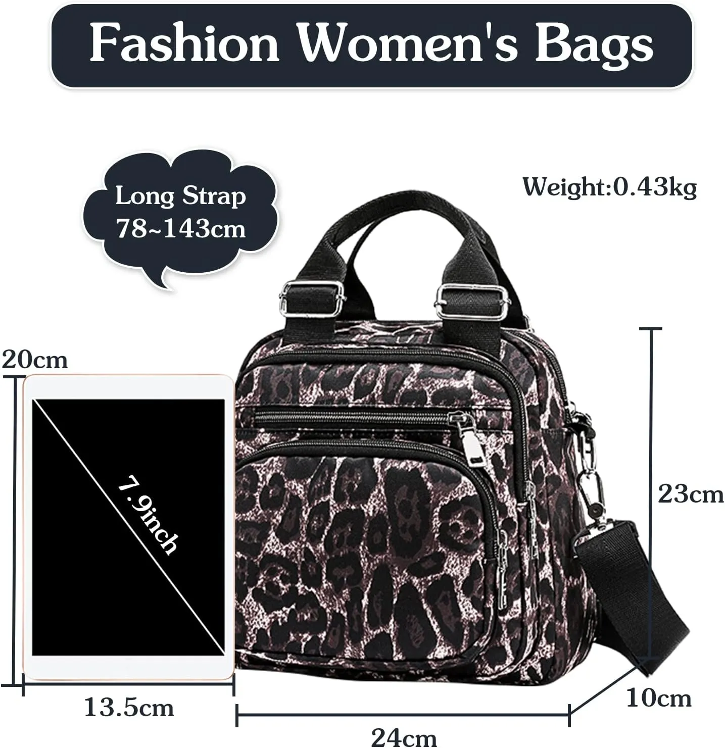 PORRASSO Women Crossbody Bag Small Backpack Casual Shoulder Bag Multi-pocket Daypack
