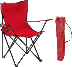 Portable Camping Chair Folding Lawn Chair for Adults Small Outdoor Chair with Cup Holder and Outside Bag,Fold Up Camp Sports Chair for Beach Patio Hiking Fishing Spectator,Supports up to 230Lbs,Red