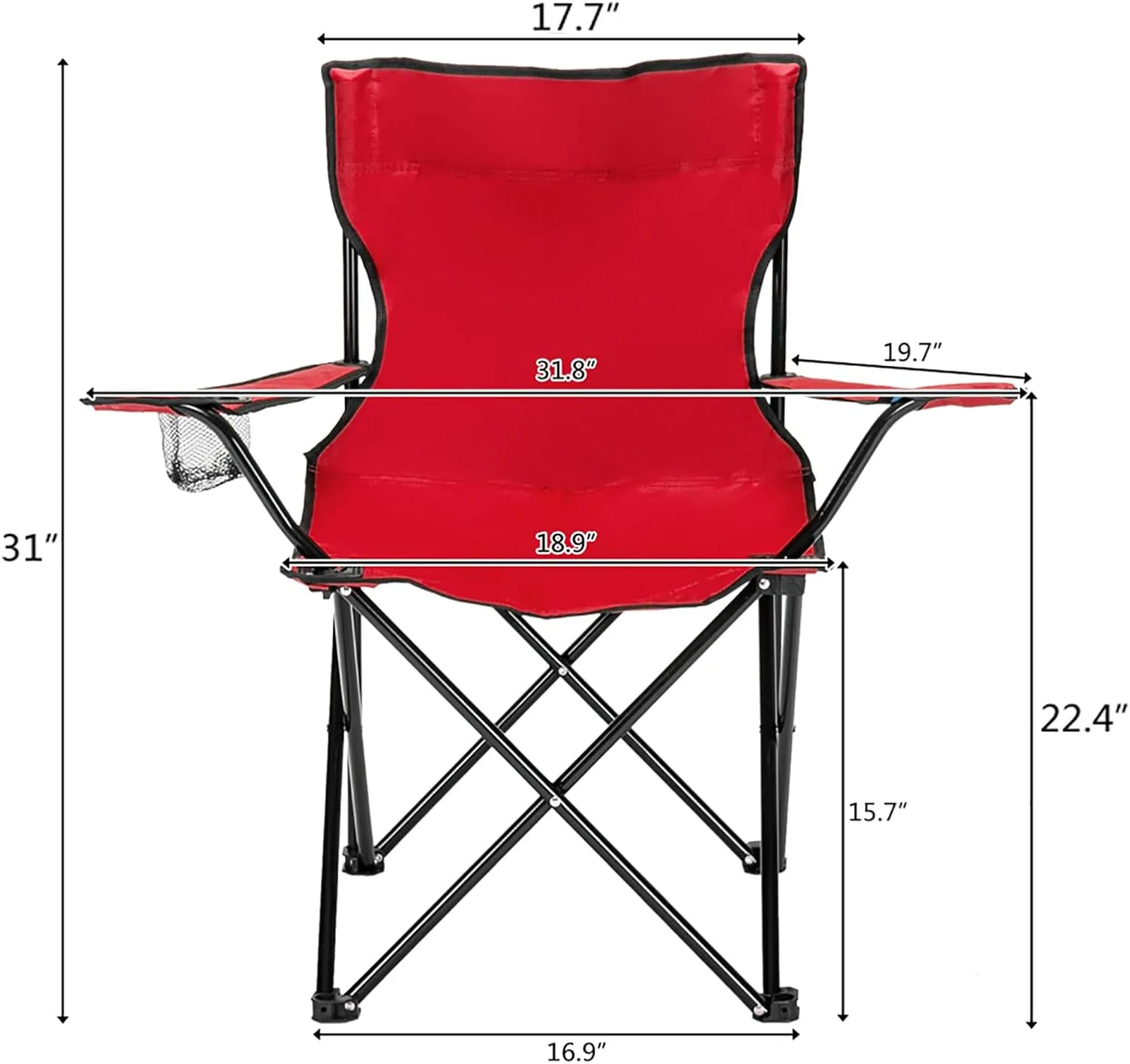 Portable Camping Chair Folding Lawn Chair for Adults Small Outdoor Chair with Cup Holder and Outside Bag,Fold Up Camp Sports Chair for Beach Patio Hiking Fishing Spectator,Supports up to 230Lbs,Red