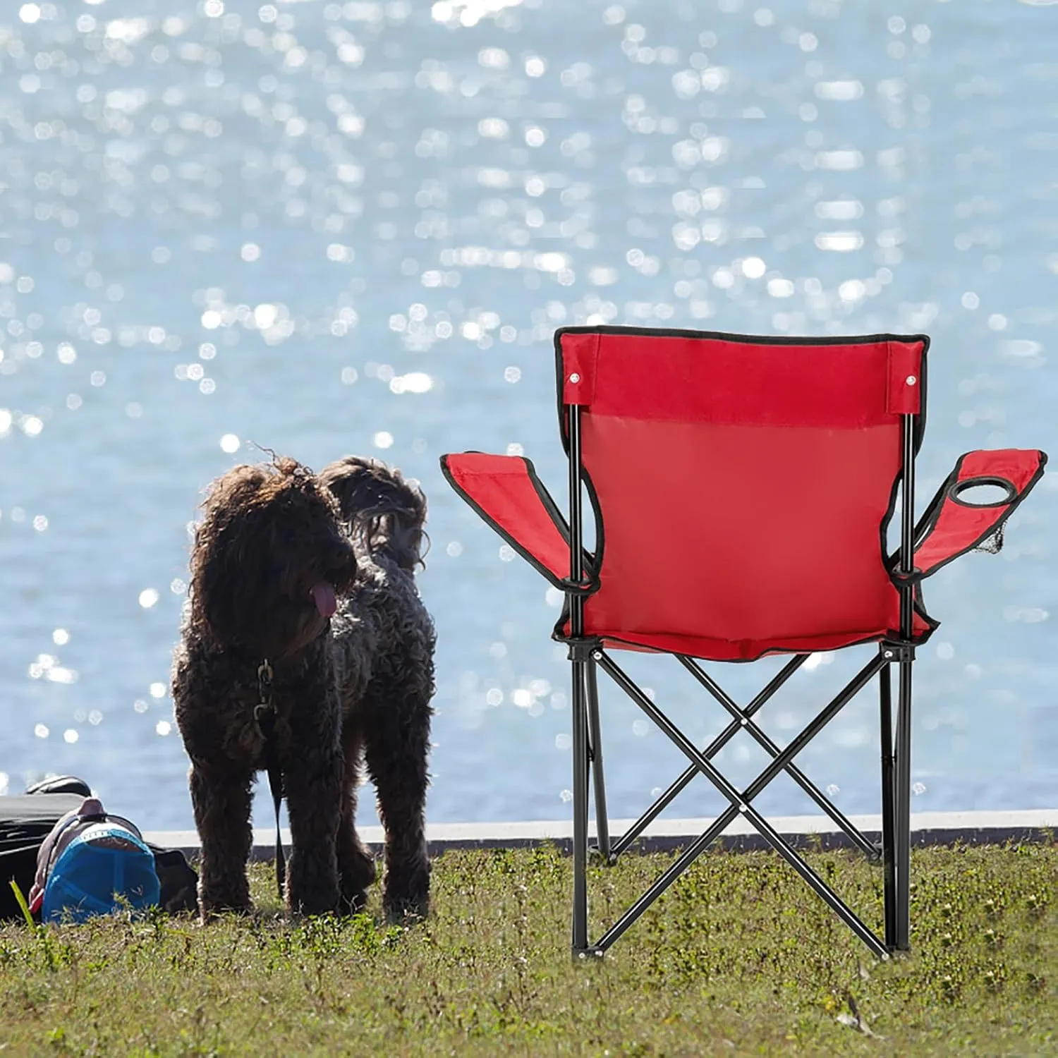 Portable Camping Chair Folding Lawn Chair for Adults Small Outdoor Chair with Cup Holder and Outside Bag,Fold Up Camp Sports Chair for Beach Patio Hiking Fishing Spectator,Supports up to 230Lbs,Red