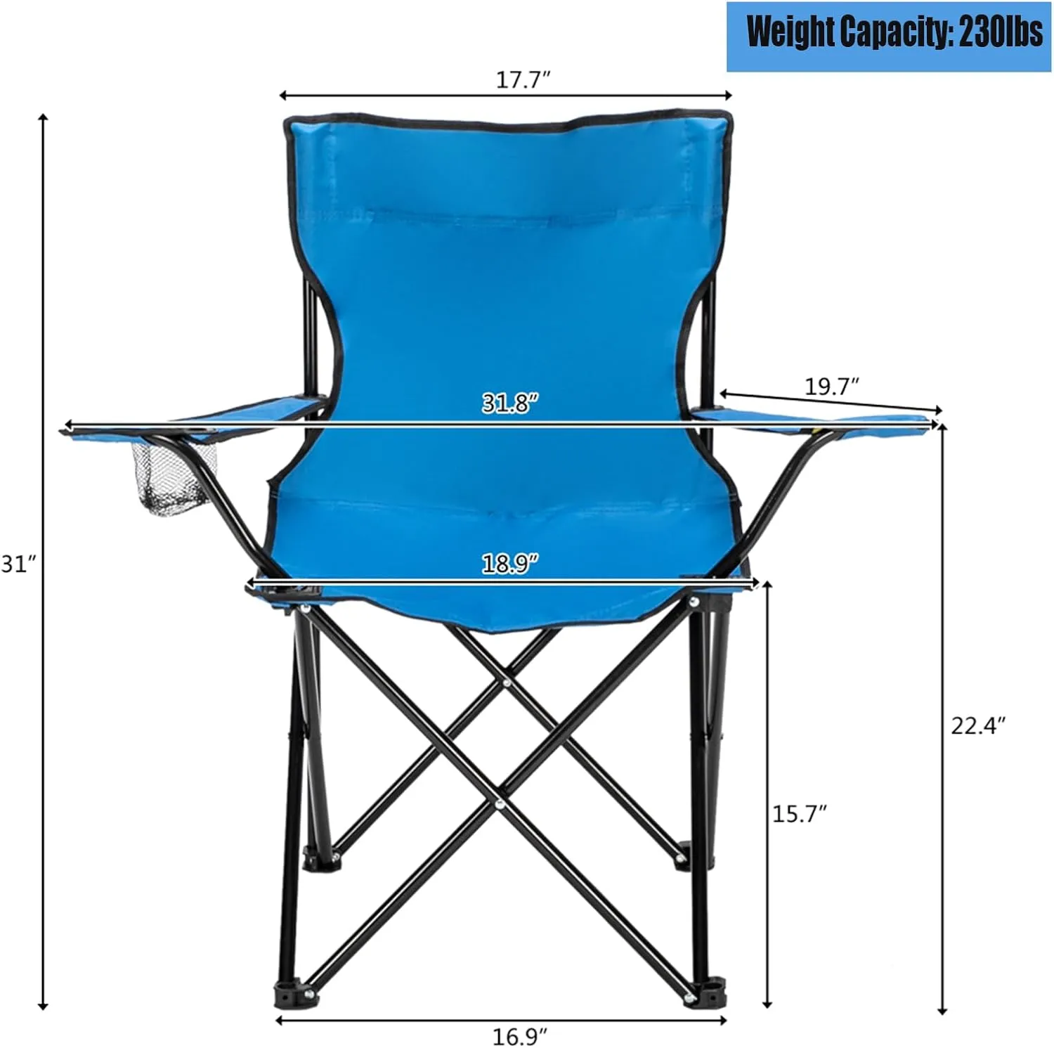 Portable Camping Chairs for Adults, Small Outdoor Lightweight Folding Chair with Cup Holder with Carrying Bag, Compact, Durable - Ideal for Hiking, Backpacking, Beach, and Picnics, Blue