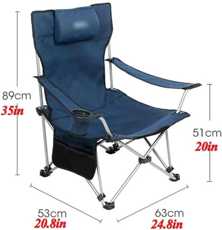 Portable Chair Camping, Lounge Chair Living Room, Folding Padded Camping Chair Steel Frame Collapsible Lawn Outdoor Chair with Side Pockets and Footrest Leisure Chai,Blue-Style1