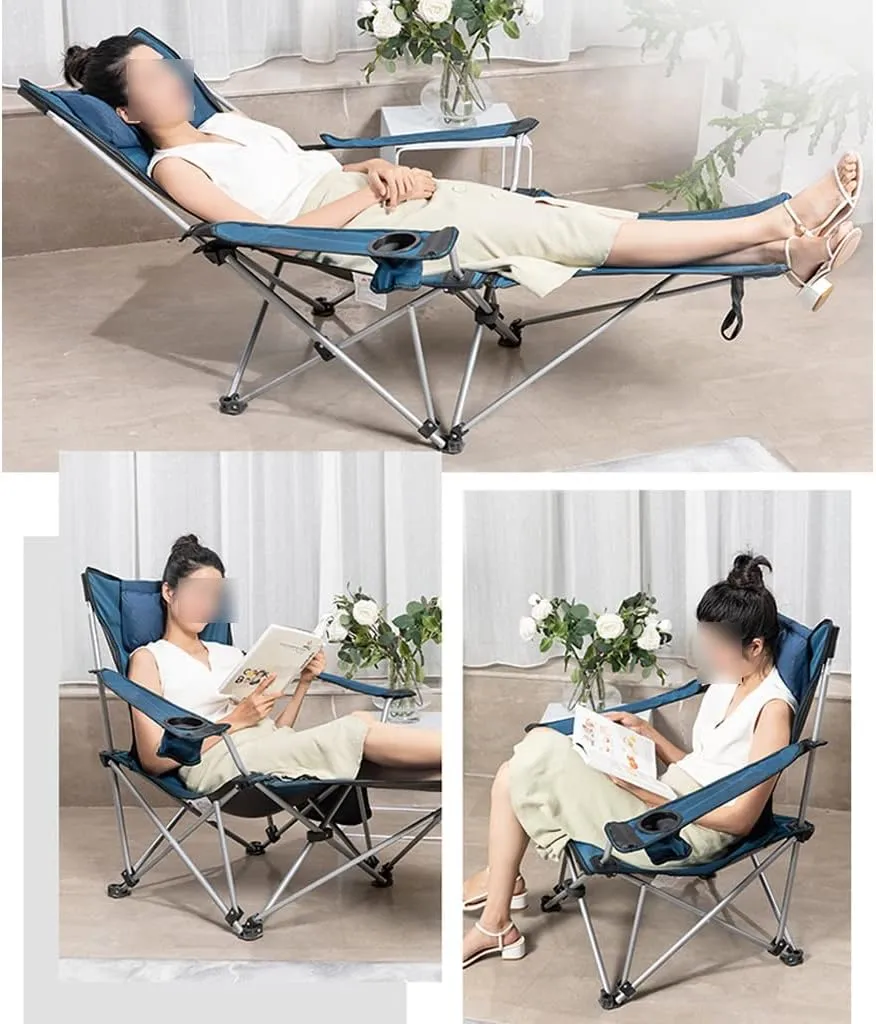 Portable Chair Camping, Lounge Chair Living Room, Folding Padded Camping Chair Steel Frame Collapsible Lawn Outdoor Chair with Side Pockets and Footrest Leisure Chai,Blue-Style1