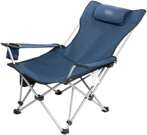 Portable Chair Camping, Lounge Chair Living Room, Folding Padded Camping Chair Steel Frame Collapsible Lawn Outdoor Chair with Side Pockets and Footrest Leisure Chai,Blue-Style1