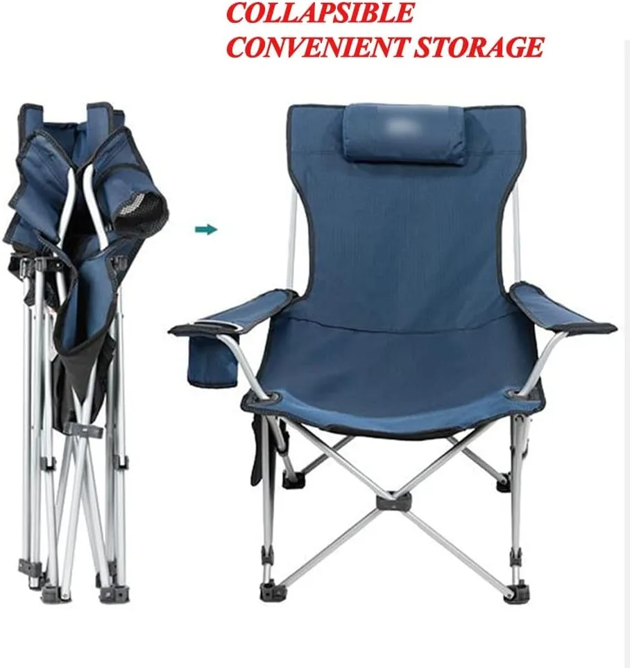 Portable Chair Camping, Lounge Chair Living Room, Folding Padded Camping Chair Steel Frame Collapsible Lawn Outdoor Chair with Side Pockets and Footrest Leisure Chai,Blue-Style1