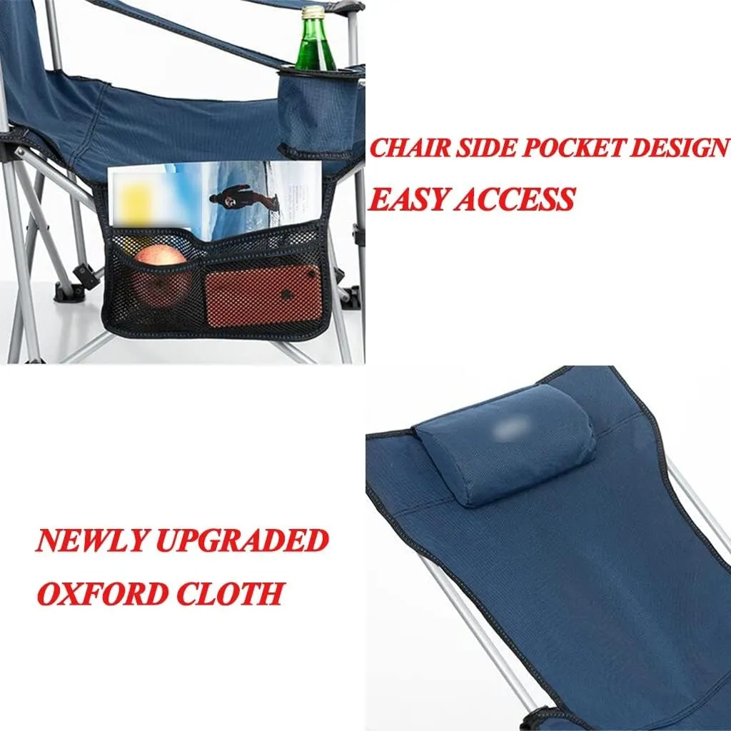 Portable Chair Camping, Lounge Chair Living Room, Folding Padded Camping Chair Steel Frame Collapsible Lawn Outdoor Chair with Side Pockets and Footrest Leisure Chai,Blue-Style1