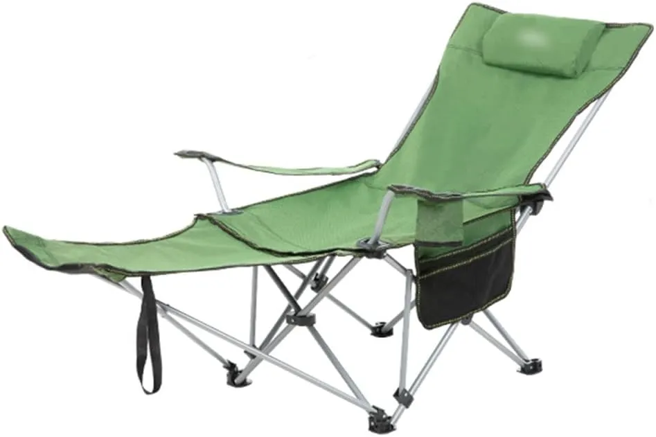 Portable Chair Camping, Lounge Chair Living Room, Folding Padded Camping Chair Steel Frame Collapsible Lawn Outdoor Chair with Side Pockets and Footrest Leisure Chair with Pillow