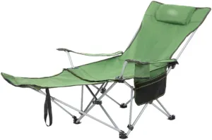Portable Chair Camping, Lounge Chair Living Room, Folding Padded Camping Chair Steel Frame Collapsible Lawn Outdoor Chair with Side Pockets and Footrest Leisure Chair with Pillow