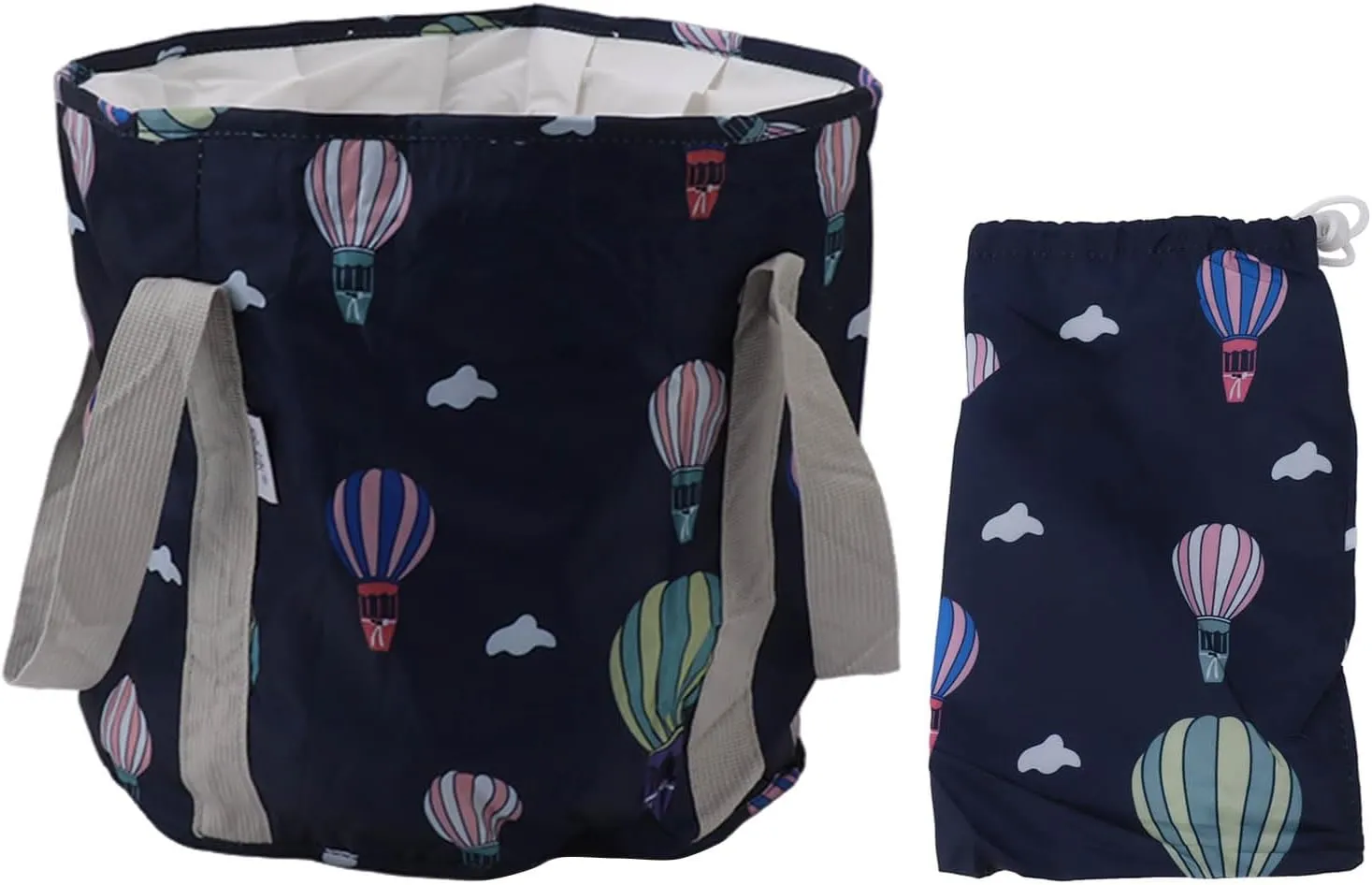 Portable Collapsible Foot Bath Basin with Lid, PVC Insulated Foldable Foot Soaking Tub Foot Spa Bag, for Travel and Home Use. (Navy Blue Balloon)