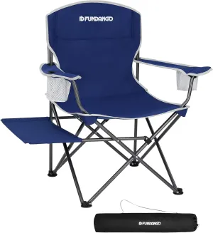 Portable Folding Camping Chair with Side Table - Heavy Duty 300lb Capacity Steel Frame Outdoor Armchair for Picnic & BBQ (Blue 1pc)