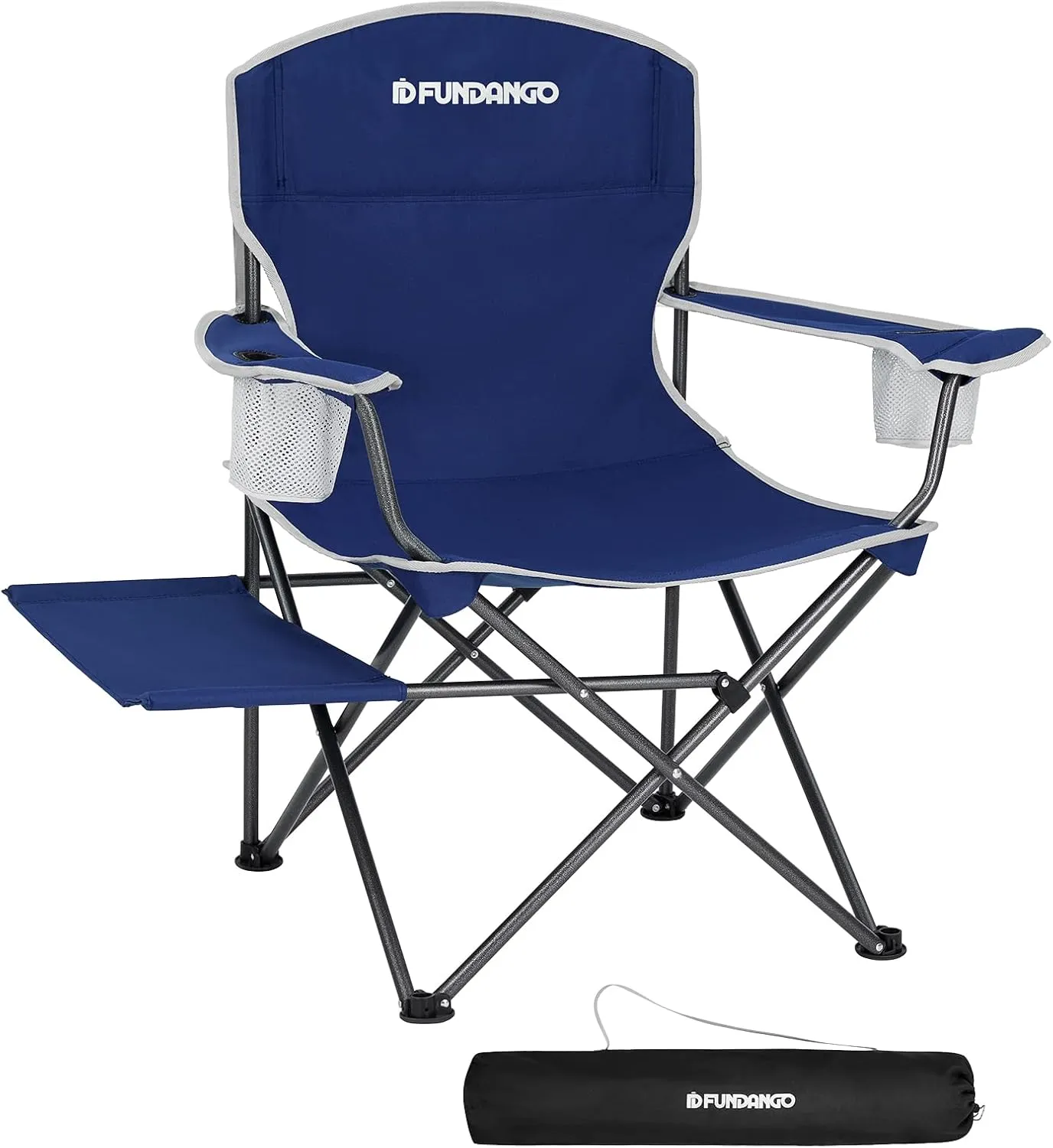 Portable Folding Camping Chair with Side Table - Heavy Duty 300lb Capacity Steel Frame Outdoor Armchair for Picnic & BBQ (Blue 1pc)
