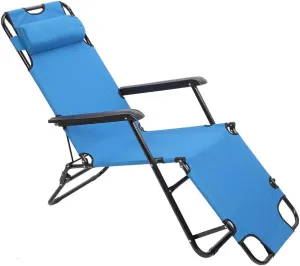Portable Folding Recliner Chair Dual Purpose - Extendable Camping Beach Chair with Carry Bag Blue 330 lbs Capacity (51-68 Inch Adjustable)