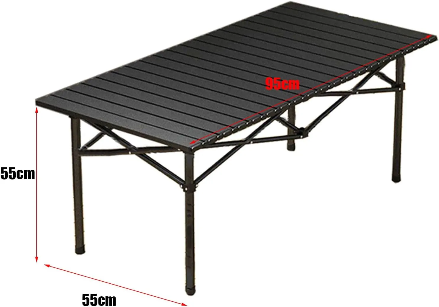 Portable Picnic Table with Seats for More People, Folding Roll up Carbon Steel Camping Compact Table Collapsible Lightweight Lawn Chair for Garden Patio, 3pcs - Black - 95cm