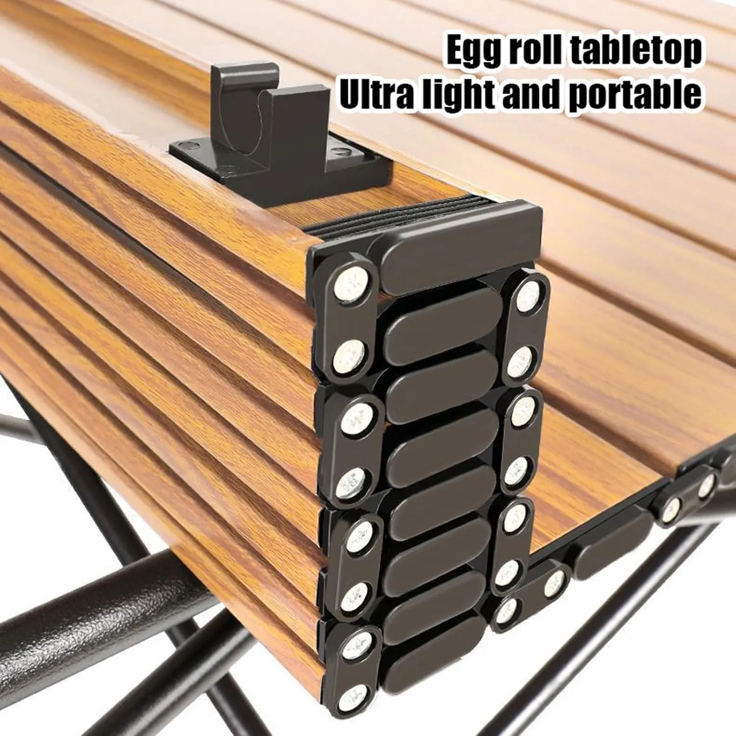 Portable Picnic Table with Seats for More People, Folding Roll up Carbon Steel Camping Compact Table Collapsible Lightweight Lawn Chair for Garden Patio, 3pcs - Black - 95cm