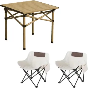 Portable Picnic Table with Seats for More People, Folding Roll up Carbon Steel Camping Compact Table Collapsible Lightweight Lawn Chair for Garden Patio, 3pcs - White - 53cm