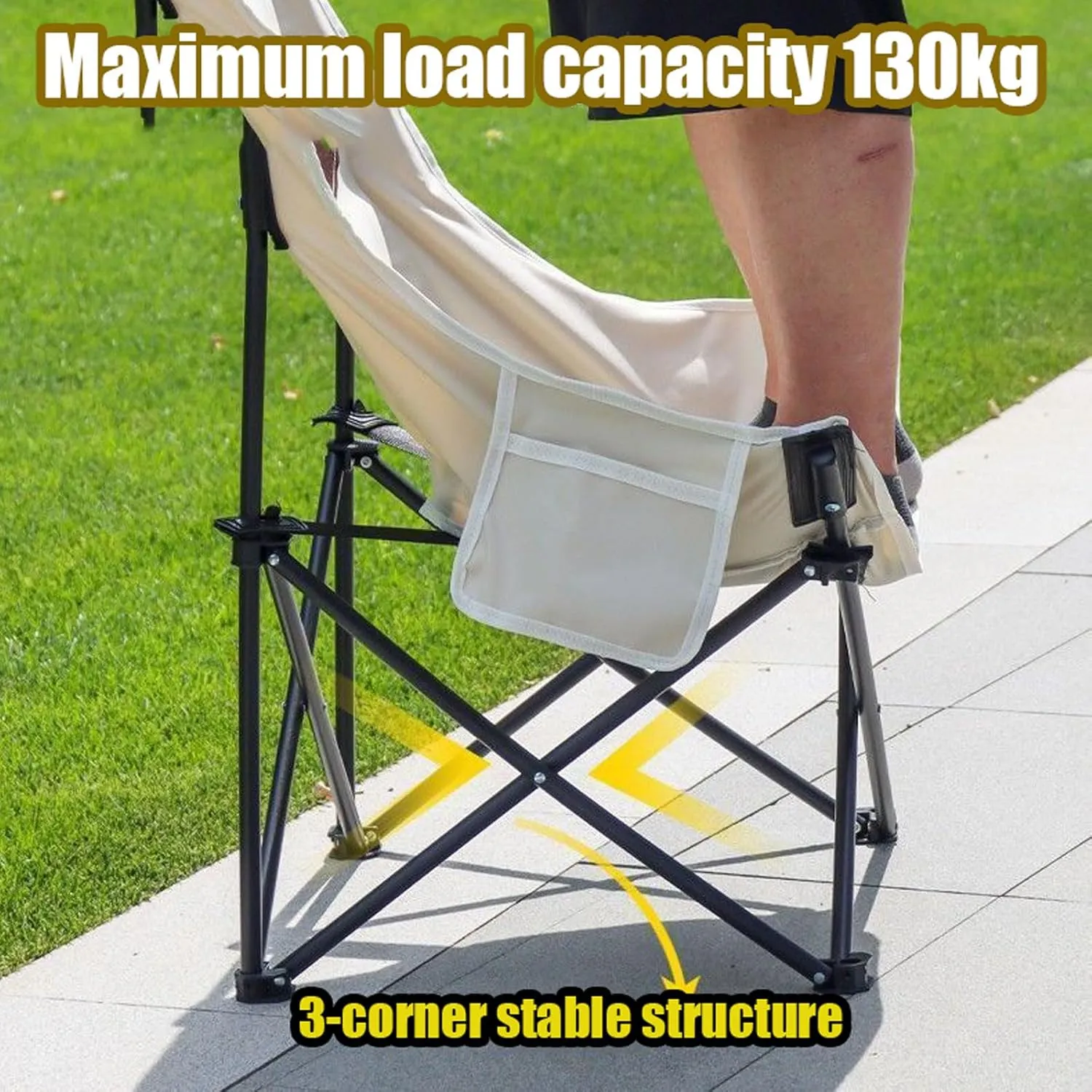 Portable Picnic Table with Seats for More People, Folding Roll up Carbon Steel Camping Compact Table Collapsible Lightweight Lawn Chair for Garden Patio, 3pcs - White - 53cm