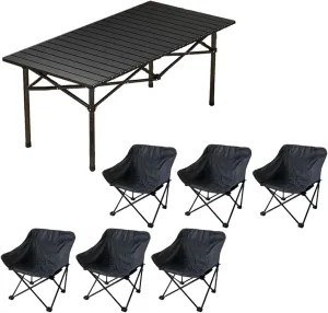 Portable Picnic Table with Seats for More People, Folding Roll up Carbon Steel Camping Compact Table Collapsible Lightweight Lawn Chair for Garden Patio