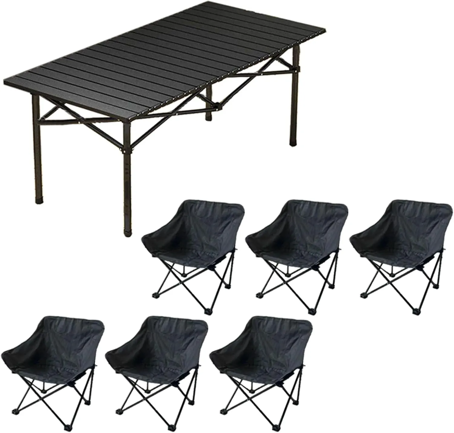 Portable Picnic Table with Seats for More People, Folding Roll up Carbon Steel Camping Compact Table Collapsible Lightweight Lawn Chair for Garden Patio