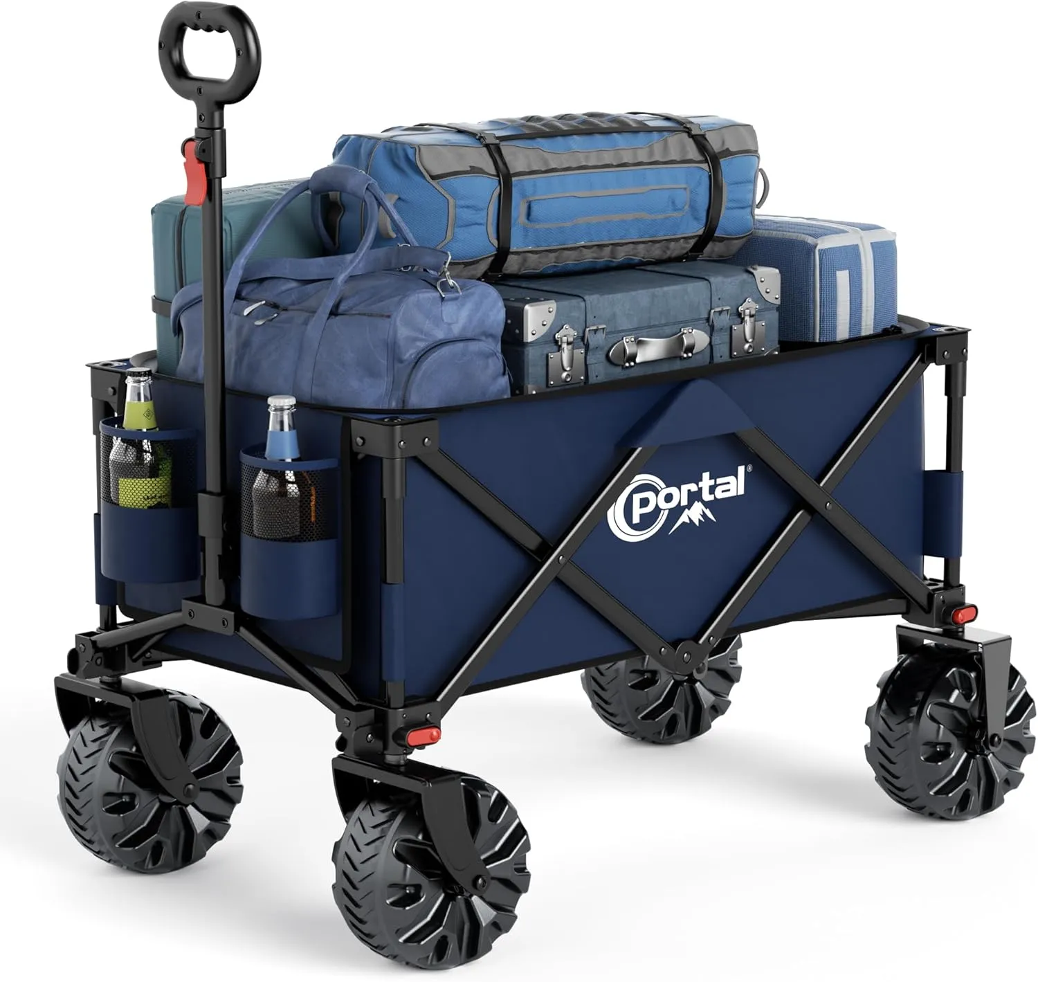 PORTAL Collapsible Folding Utility Wagon, Foldable Wagon Carts Heavy Duty, Large Capacity Beach Wagon with All Terrain Wheels, Outdoor Portable for Camping, Garden, Shopping, Groceries,