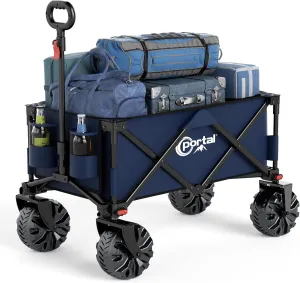 PORTAL Collapsible Folding Utility Wagon, Foldable Wagon Carts Heavy Duty, Large Capacity Beach Wagon with All Terrain Wheels, Outdoor Portable for Camping, Garden, Shopping, Groceries,