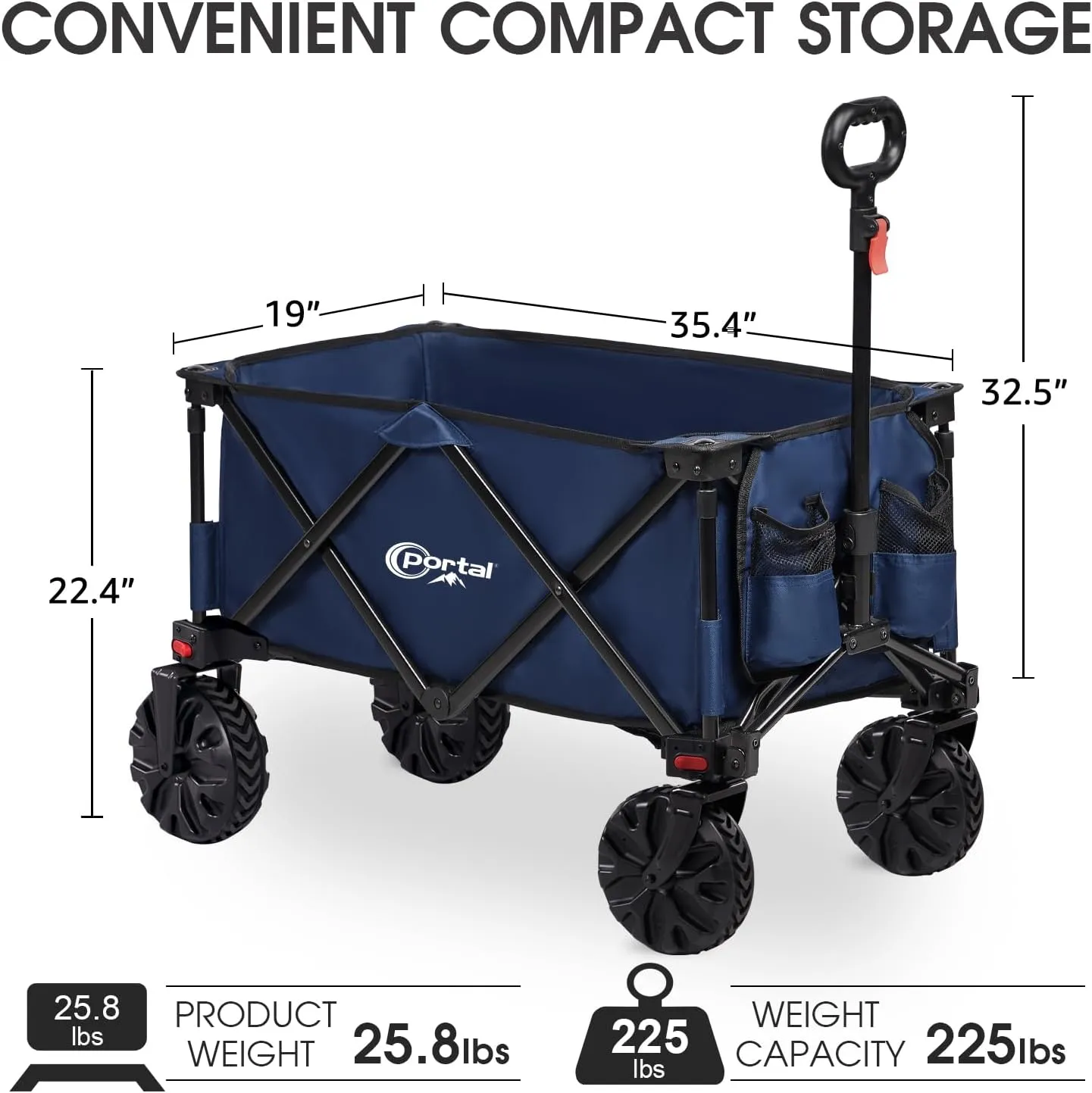 PORTAL Collapsible Folding Utility Wagon, Foldable Wagon Carts Heavy Duty, Large Capacity Beach Wagon with All Terrain Wheels, Outdoor Portable for Camping, Garden, Shopping, Groceries,