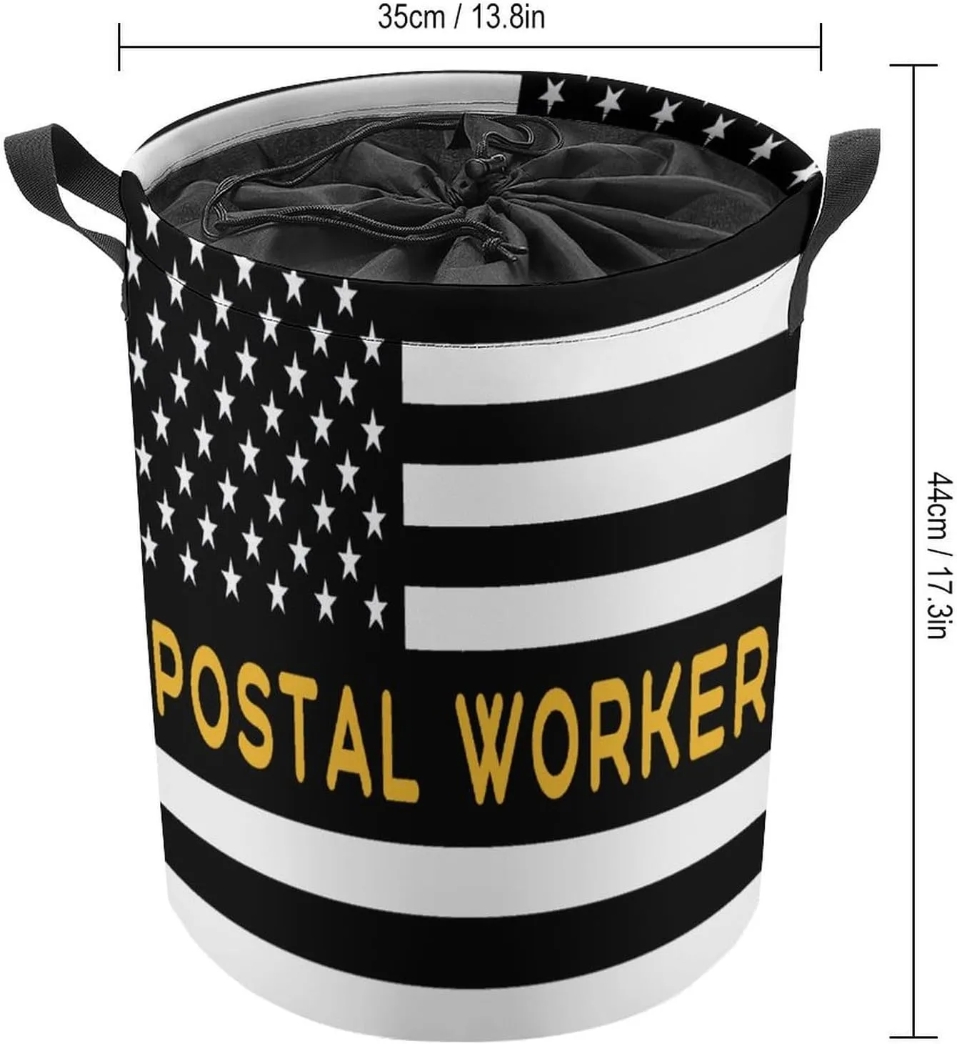Postal Worker America Flag Laundry Hamper,45L Round Drawstring Collapsible Laundry Basket with Handle 17in Waterproof Storage Basket for Bedroom Room-1