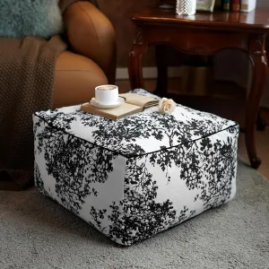 Pouf Ottoman Cover Decorative Soft Storage Bean Bag Unstuffed Pouf Seat 20x20x8 Inches Square Floor Footrest for Living Room Bedroom Outdoor (Black, Square)