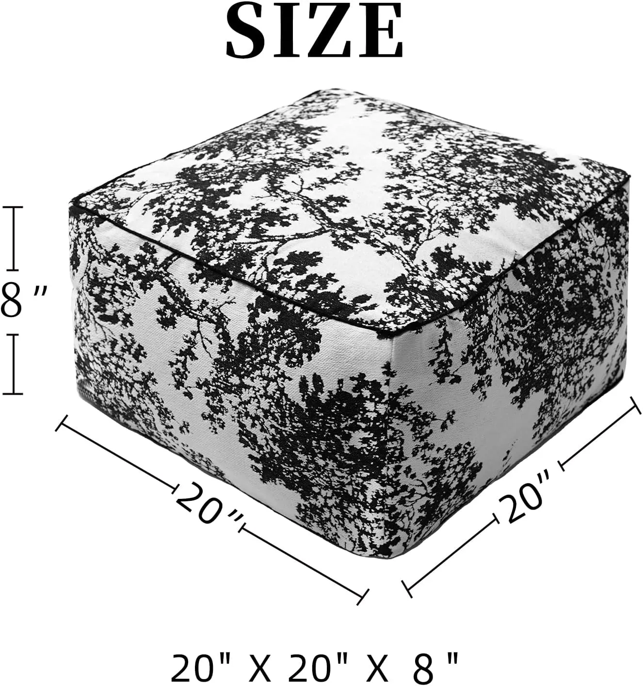 Pouf Ottoman Cover Decorative Soft Storage Bean Bag Unstuffed Pouf Seat 20x20x8 Inches Square Floor Footrest for Living Room Bedroom Outdoor (Black, Square)
