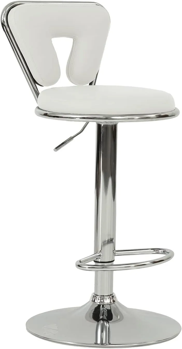 Poundex Adjustable Height & Swivel Barstool in White Faux Leather (Set of 2)