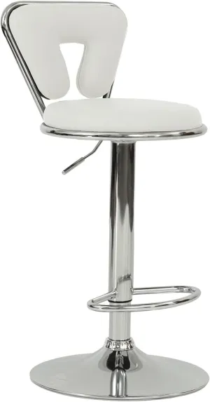 Poundex Adjustable Height & Swivel Barstool in White Faux Leather (Set of 2)