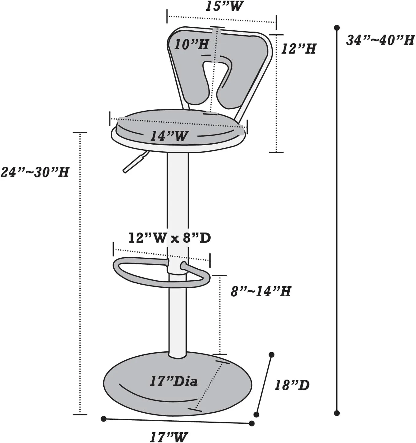 Poundex Adjustable Height & Swivel Barstool in White Faux Leather (Set of 2)