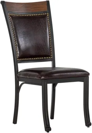 Powell Furniture Franklin Metal and Faux Leather Dining Chairs with Wood Accented Nailheads-Set of 2, Dark Brown