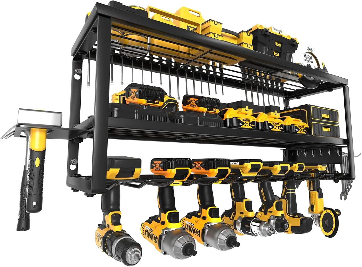 Power Tool Organizer Wall Mount, Heavy Duty 7 Slots Cordless Drill Holder and Battery Shelf, Metal Tool Storage Rack with Charging Station for Garage Organization