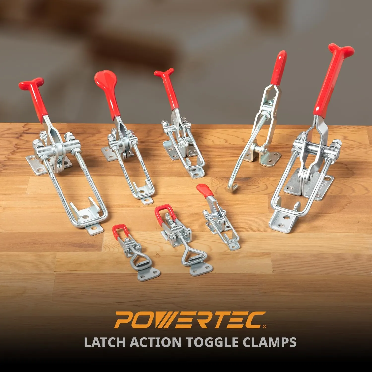 POWERTEC 4PK Toggle Clamp, 375 lbs Holding Capacity, 451 Adjustable Pull Action Latch for Smoker, Tool Box, Woodworking Jigs and Fixtures, Cabinet, Lids, Door, Truck (20308-P4V)