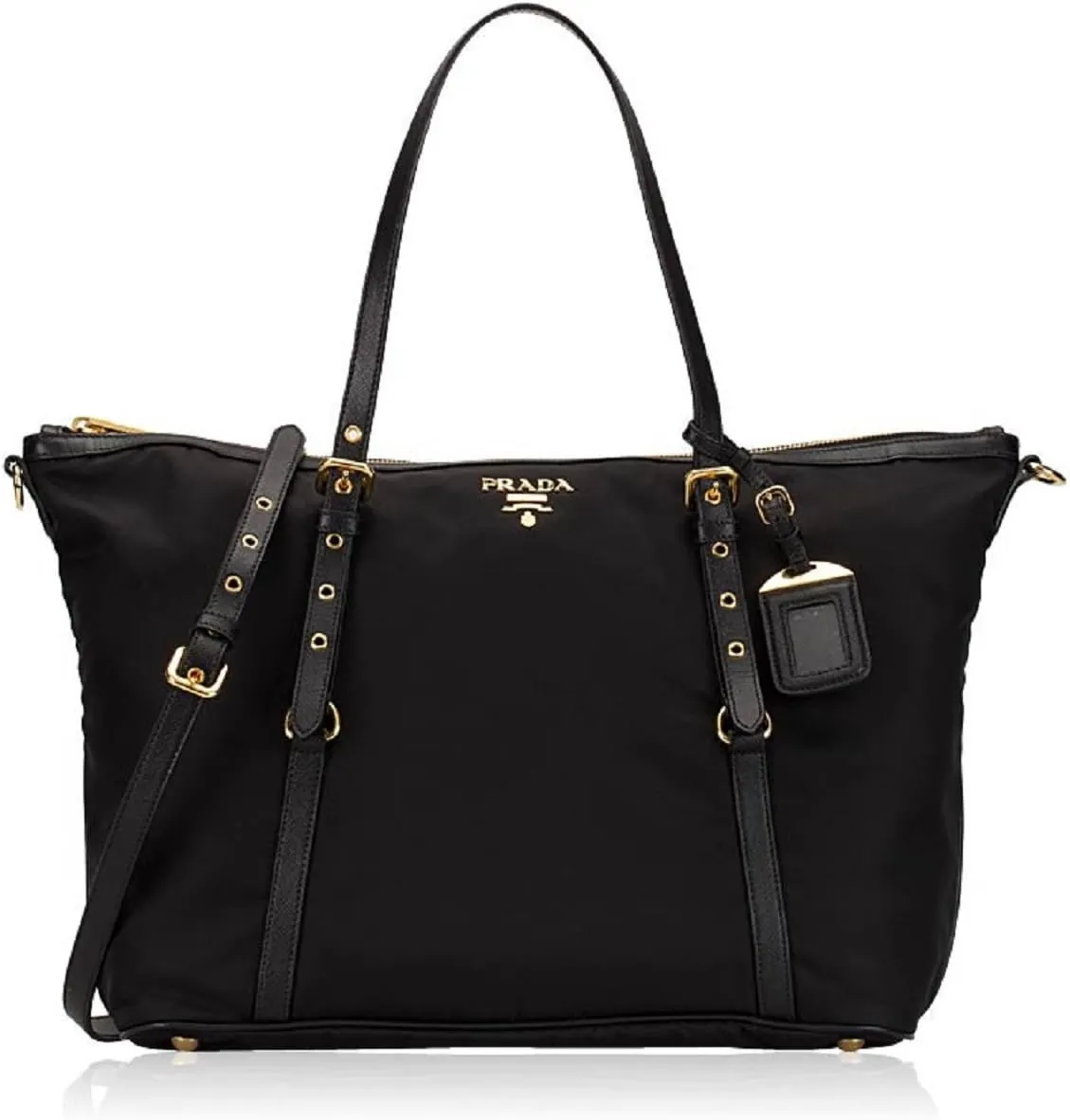 Prada Tessuto Black Nylon Leather Trim Shopping Tote Handbag 1BG253