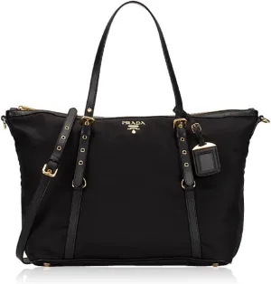 Prada Tessuto Black Nylon Leather Trim Shopping Tote Handbag 1BG253