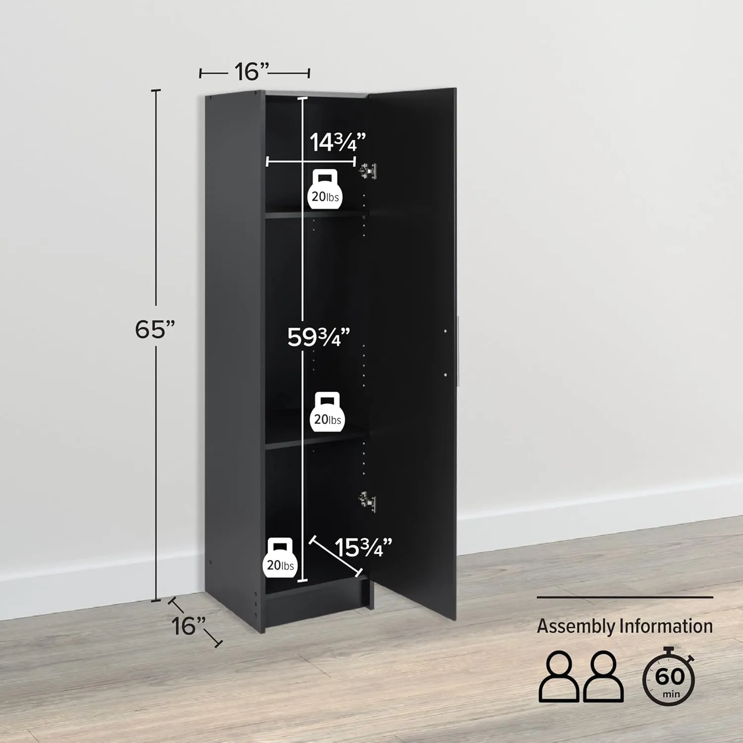 Prepac Elite 16" Narrow Cabinet in Black