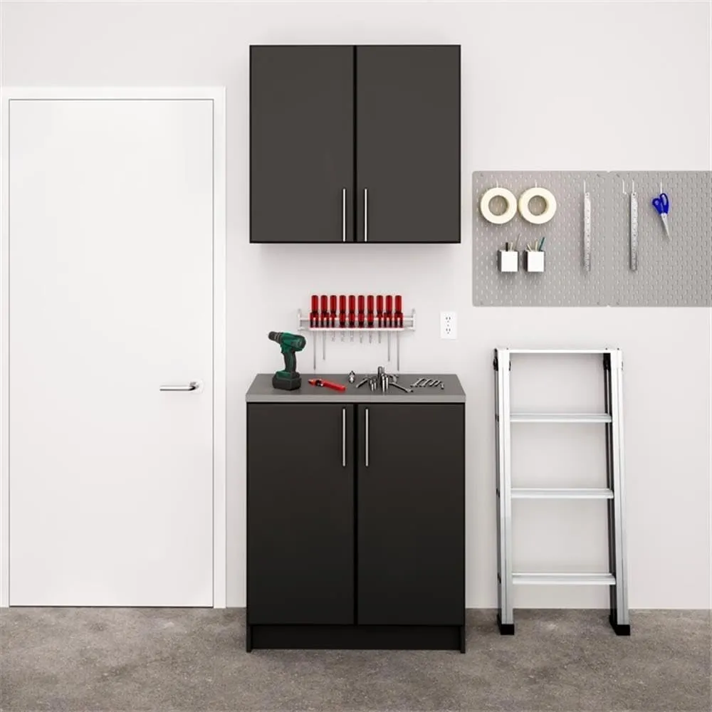 Prepac Elite Functional 2-Piece Garage Cabinets and Storage System Set H, Simplistic Garage Closet Shop Cabinets 16" D x 32" W x 89" H, Black, BRSX-1017-2M