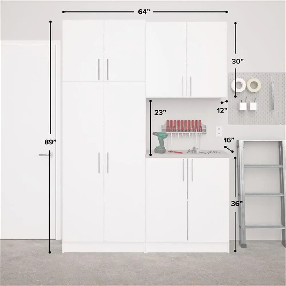 Prepac Elite Functional 4-Piece Garage Cabinets and Storage System Set F, Simplistic Garage Closet Shop Cabinets 16" D x 64" W x 89" H, White, WRSX-1015-4M