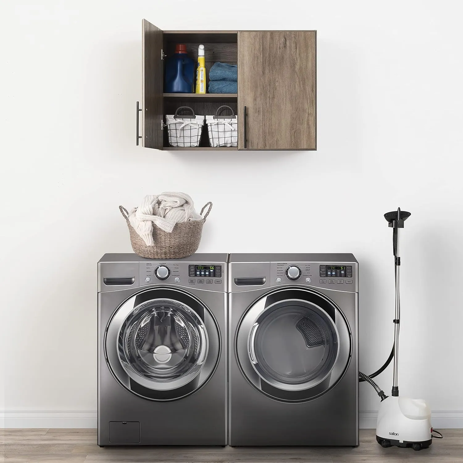 Prepac Elite Functional Wall Mount Shop Cabinet with Adjustable Shelf, Simplistic Stackable 2-Door Garage Cabinet 16" D x 32" W x 24" H, Drifted Gray, DEW-3224